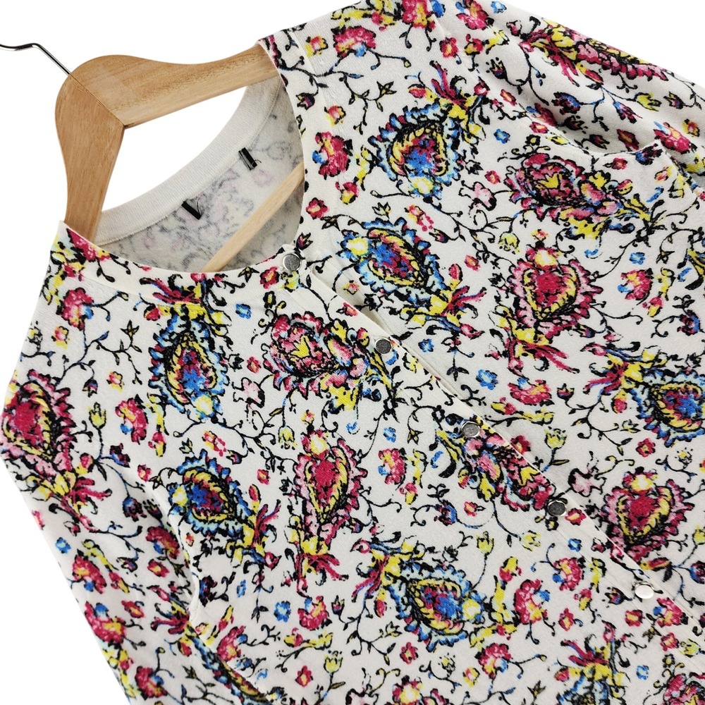 Boho Floral Paisley Cardigan Women White Floral Button Front Knit Sweater